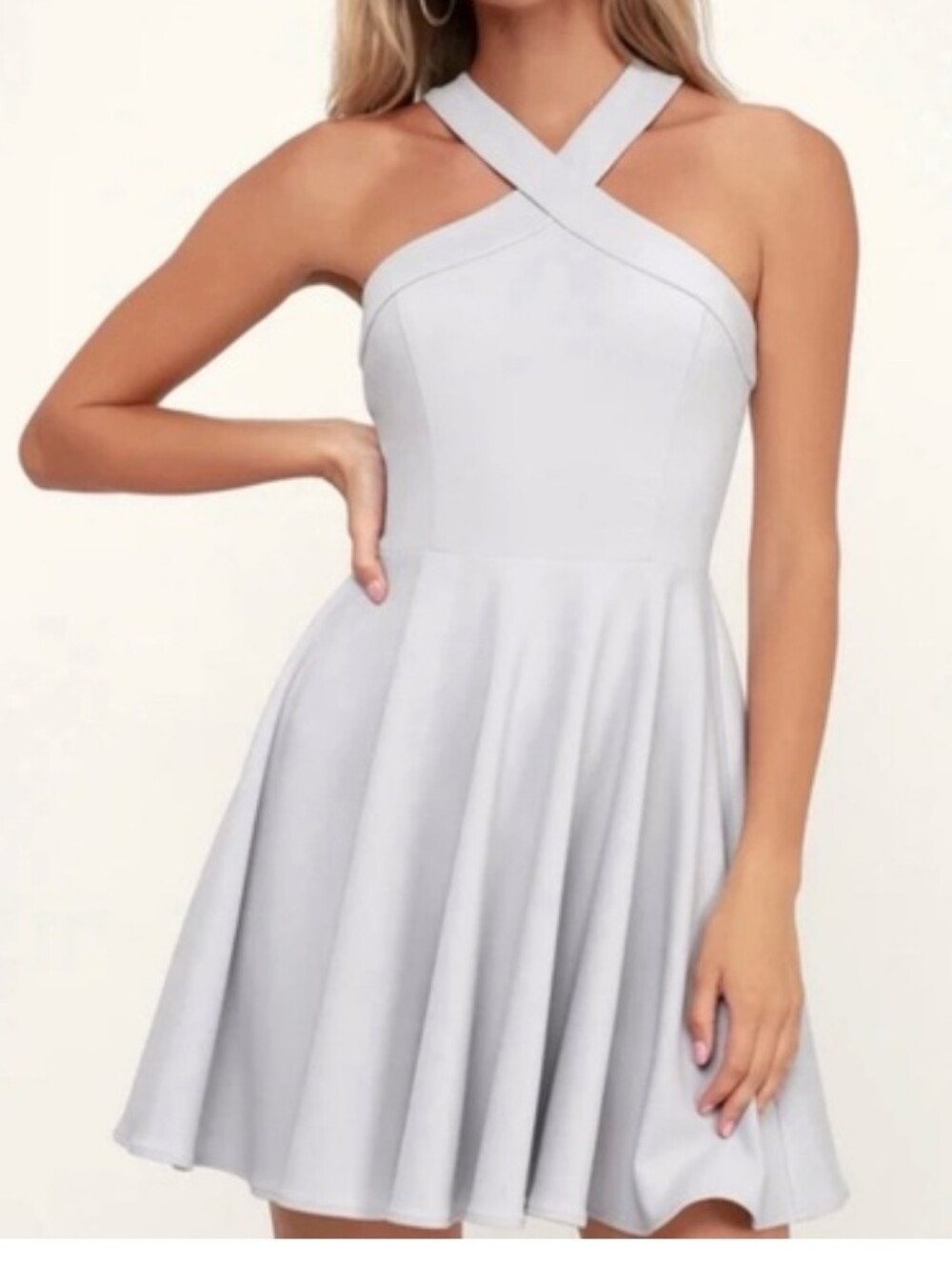 Lulu's Cross Halter Dress in Light Gray Size Small Altered